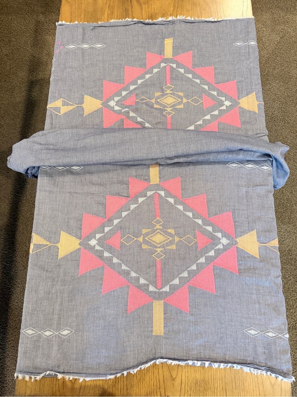 Southwestern Cowboy Chic Boho Embroidered Cotton Scarf